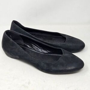 ECCO Black Nubuck Leather Ballet Flats Wedge Heel Round Toe Shoes Size 40